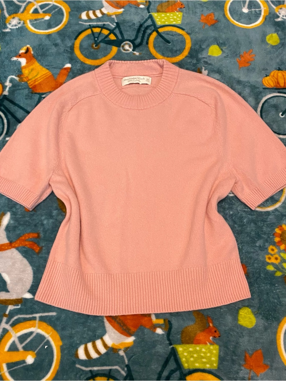 100% Cashmere Sweater Baby Pink Short Sleeve Abercrombie & Fitch Women's Small